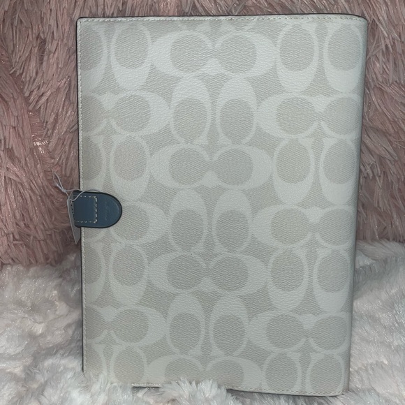 NEW Coach Signature Print Varsity Motif Chalk Blue Multi Canvas Leather Notebook - Picture 12 of 16